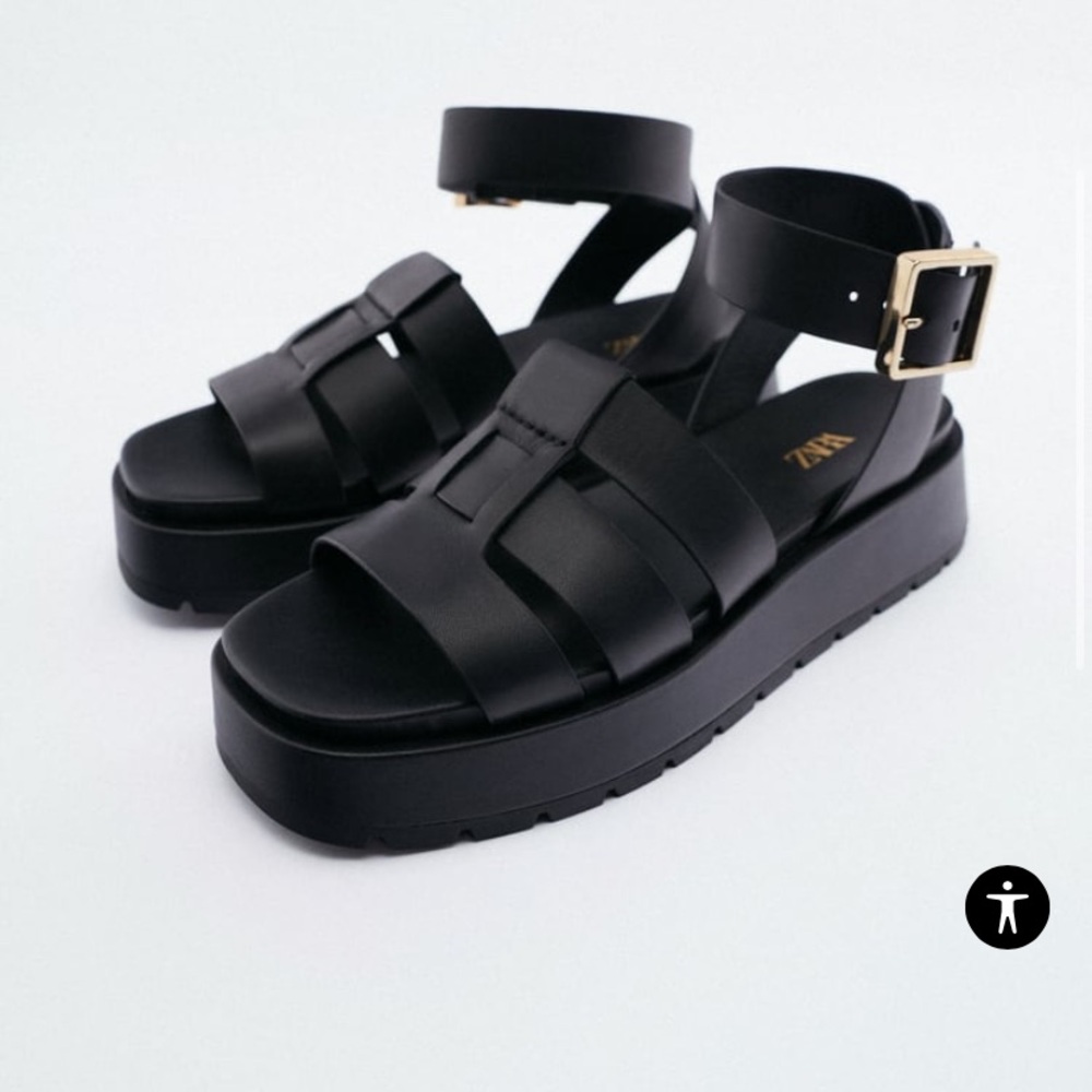 🖤HP🖤 Authentic Leather Zara Platform Chunky Fisherman Sandals US 9 EU 40 - Picture 2 of 12